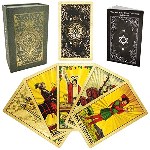 Smoostart - Baraja de 78 Cartas de Tarot con guía (Idioma español no garantizado), Cartas de PVC Impermeable Antiarrugas, diseño de Lujo con lámina Dorada y Exquisita Caja, diseño de Flores Doradas