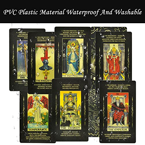 Smoostart PVC Cartas de Tarot con Significados en Ellos, Impermeable Antiarrugas Tarot de Lujo con Libro Guía y Caja Exquisita para Principiantes o Profesionales (Universo Negro)