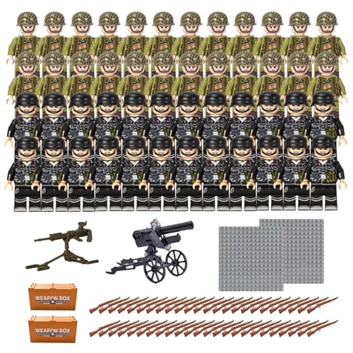 Soldados de Batalla del ejército Figuras de Juego, Bloques de construcción Blitzkrieg con Armas, 2 Sets en Miniatura Lindo expresivo Interactivo Interactivo Bricolaje ww2 Juguetes de Desarrollo Figur