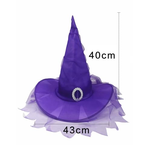 Sombrero de bruja de Halloween de lujo con velo. Sombrero clásico de bruja y mago. (Púrpura)