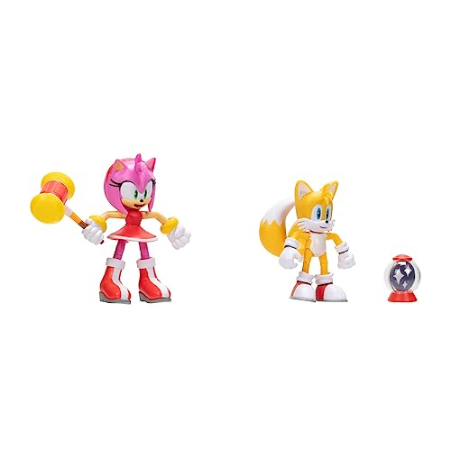 Sonic – Pack de 2 Figuras Tails y Amy de 10 cm con Accesorios Totalmente Articuladas – Figuras con Decoración y Detalles Únicos - Juguete Niños 3 Años +