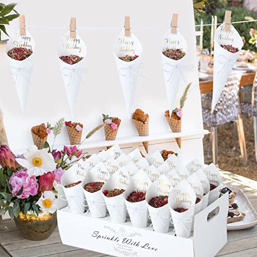 Soporte de Cono Confeti para Boda, 30 agujeros Blanco Conos Arroz Boda, Soporte para Cono Confeti, Conos de Confeti Personalizados para Decoracion Boda, Decoración de Boda Campestre