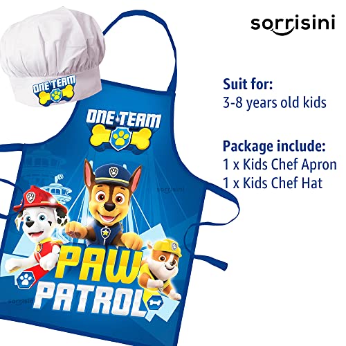 Sorrisini - Delantal infantil sombrero para cocinar la Patrulla Canina ajustable gorro de cocina y delantal Set para niños, hornear o pintar para niños, azul, 3-8 años, azul