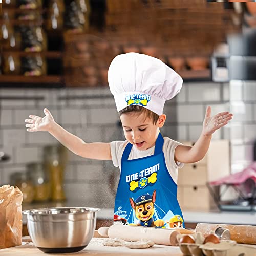 Sorrisini - Delantal infantil sombrero para cocinar la Patrulla Canina ajustable gorro de cocina y delantal Set para niños, hornear o pintar para niños, azul, 3-8 años, azul