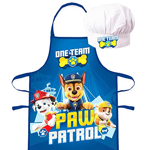 Sorrisini - Delantal infantil sombrero para cocinar la Patrulla Canina ajustable gorro de cocina y delantal Set para niños, hornear o pintar para niños, azul, 3-8 años, azul