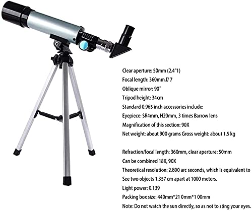 Space Astronomic for Beginners Adults 50mm Astronomical Refractor Telescopes Children Spotting Scope with Eyepieces Trip Nice Family (C)