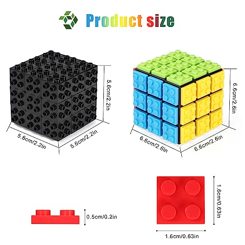 Speed Rubix Cube 3 x 3, Cubo Mágico Build-on Ladrillo 2 en 1 Juguetes Cubo de Velocidad y Rompecabezas Puzzle de Cubos Compatible con Lego para Niños Adultos