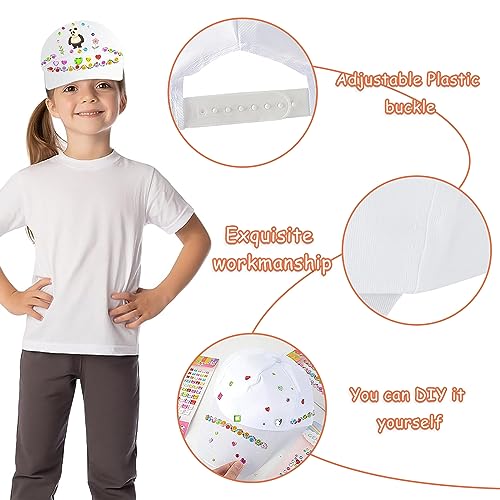 SPERMUOY Juego de 6 gorras infantiles para pintar con piedras brillantes, autoadhesivas, para pintar en interiores, familias, padres, actividades infantiles, Blanco, 35