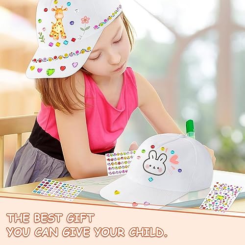 SPERMUOY Juego de 6 gorras infantiles para pintar con piedras brillantes, autoadhesivas, para pintar en interiores, familias, padres, actividades infantiles, Blanco, 35