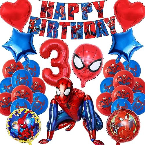 Spiderman Cumpleaños 3 Años, 3D Globos de Spiderman Decoracion Cumpleaños para Fiesta, Globos de Spider Héroe, Spiderman Decoración Cumpleaños Niños (3 Años)