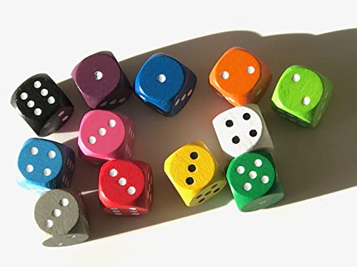 Spieltz: 12 dados de madera de colores para juegos de mesa, 16 mm, W6/D6, fabricados en Alemania/fabricados en Alemania (accesorios para juegos de mesa) (12 dados en 12 colores)