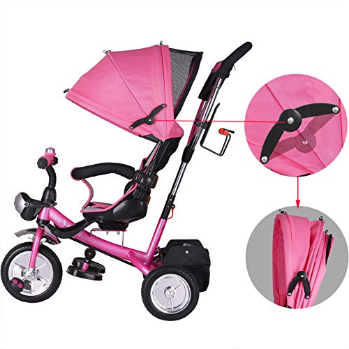 Spielwerk Triciclo Evolutivo 2en1 Rosa Cochecito y Bicicleta para Bebés y Niños Techo Plegable Cestas máx.30Kg