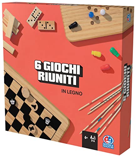 Spin Master Editor Juegos, Set de 6 Juegos de Mesa Clásicos de Madera para Toda la Familia. Señora China, Domino, Ajedrez y Dama, Shangai y Tour. Board Games para 2-6 Jugadores