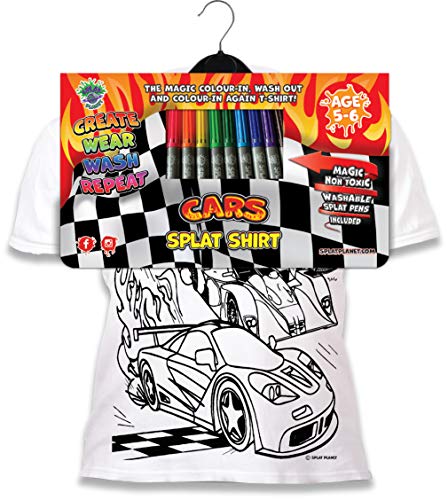 Splat Planet Camiseta Coches para niños. con impresión para Pintar y Colorear. Incluye 10 Colores mágicos Lavables. Cumpleaños Infantil. (12-13 años)