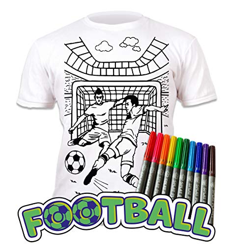 Splat Planet Camiseta FÚTBOL para niños. con impresión para Pintar y Colorear. Incluye 10 Colores mágicos Lavables. Cumpleaños Infantil (9-11 años)