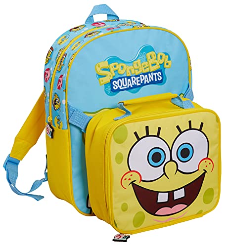 SpongeBob SquarePants Mochila para niños con bolsa de almuerzo aislada fresca para niños y niñas de regreso a la escuela Snack Box 2 piezas mochila y sándwich set desmontable, Talla única, Mochila