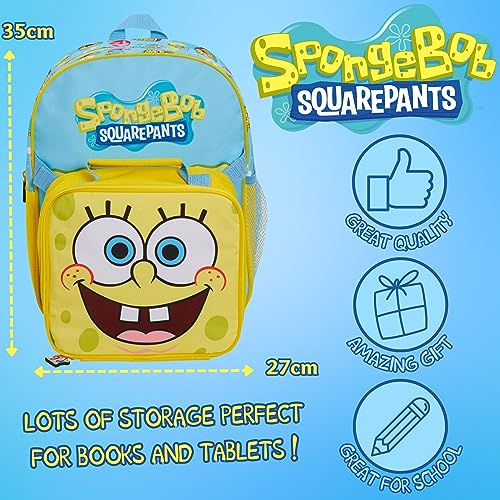 SpongeBob SquarePants Mochila para niños con bolsa de almuerzo aislada fresca para niños y niñas de regreso a la escuela Snack Box 2 piezas mochila y sándwich set desmontable, Talla única, Mochila