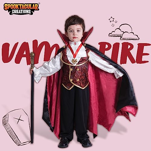 Spooktacular Creations Disfraz de vampiro gótico de lujo para niños, regalos de fiesta de Halloween, vestir, juego de rol y cosplay (rojo, Toddler)