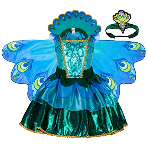 Spooktacular Creations Peacock Dress with Feather Wings and Headband for Girls Halloween Costume and Animal Costumes for Kids (Small (5 – 7 yrs))