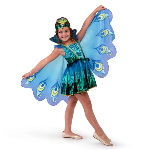 Spooktacular Creations Peacock Dress with Feather Wings and Headband for Girls Halloween Costume and Animal Costumes for Kids (Small (5 – 7 yrs))