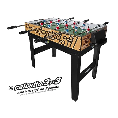 Sport1 Supertable Mini. Futsal multijuego 5 en 1. Futbolín Medidas 97,5 x 48 x 69 cm. Boletín Multiusos: fútbol 3 vs 3, Tenis de Mesa, Hockey, Billar, Curling. Incluye Accesorios.