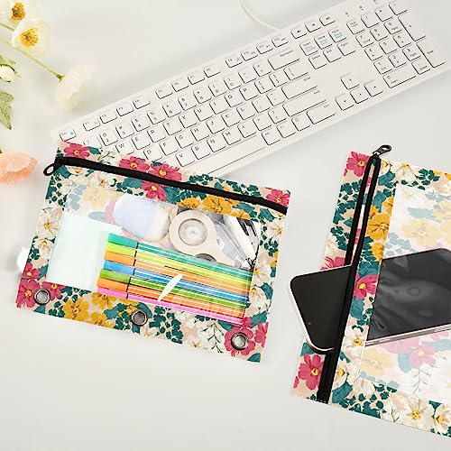 Spring Meadow Flower - Estuche para lápices de 3 anillas, paquete de 2 estuches de plástico transparente impermeable con cremallera, bolsa de cosméticos, organizador de documentos de oficina