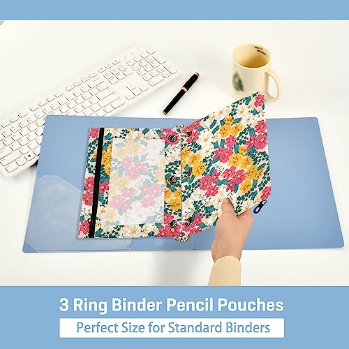 Spring Meadow Flower - Estuche para lápices de 3 anillas, paquete de 2 estuches de plástico transparente impermeable con cremallera, bolsa de cosméticos, organizador de documentos de oficina