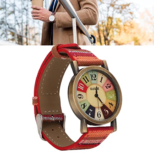 SPYMINNPOO Reloj con Diseño de Arcoíris, Estilo Bohemio Multicolor, Botón de Piel Sintética de Latón, Reloj Hippie para Mujer para Regalo de Cumpleaños (Rojo)