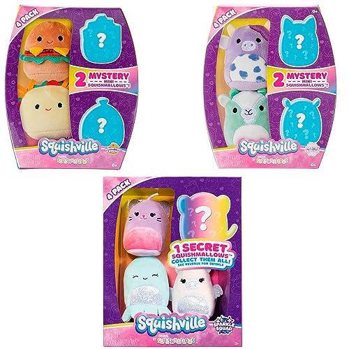 Squishmallows Squishville Fantasy Squad - Juego de 4 mini peluches de 2 pulgadas (escuadrón fantasía)