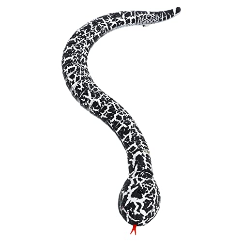 Srliya Serpiente teledirigida, Carga USB Control infrarrojo Ultra realista con lengua de serpiente Retráctil, Juguete para animales RC durante más de 8 Años(Blanco y Negro)