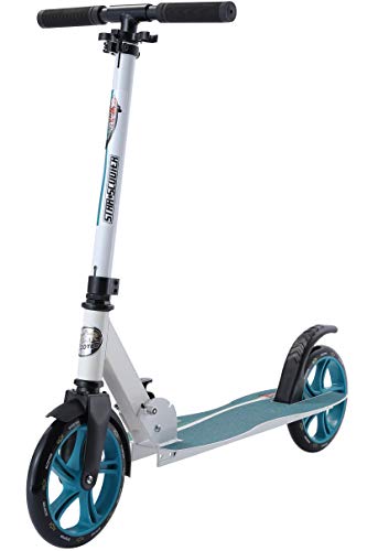 STAR-SCOOTER Patinete Patineta Scooter Plegable para niños y niñas a Partir de 7 años y Adultos, 205mm Kickscooter Manillar Ajustable, Blanco