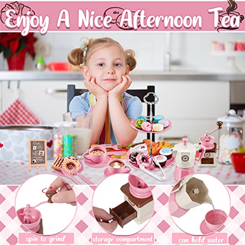 STAY GENT Juego de Te Cafe Cafetera Juguete para Niños, 38 Piezas Cocina Juego de Te Infantil Papel Jugar con Plástico Café & Postre para Té Fiestas, Novedad Regalos para Niños Niñas 2 3 4 5 6 Años