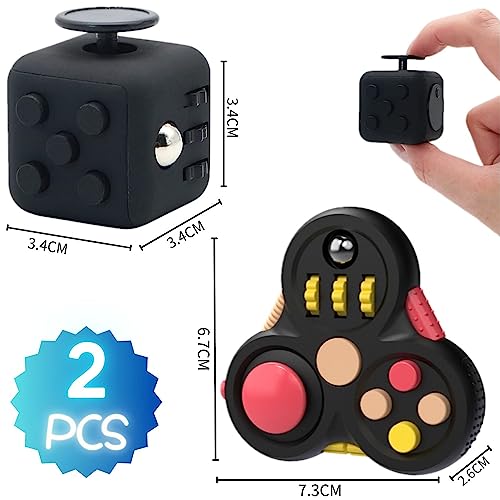 Steemjoey Juego de 2 Juguetes Fidget Set, Juguetes Black Fidget Toy Fidget Pad, Juguete Antiestrés Stress Cube, Cube Toy Retro Controller para ADHS Niños y Adultos Anti-ansiedad Anti-Stress