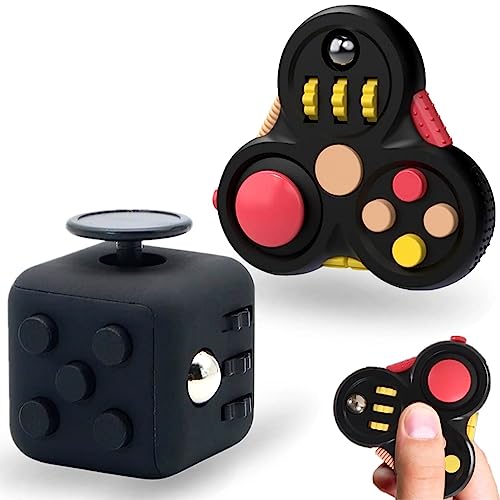 Steemjoey Juego de 2 Juguetes Fidget Set, Juguetes Black Fidget Toy Fidget Pad, Juguete Antiestrés Stress Cube, Cube Toy Retro Controller para ADHS Niños y Adultos Anti-ansiedad Anti-Stress