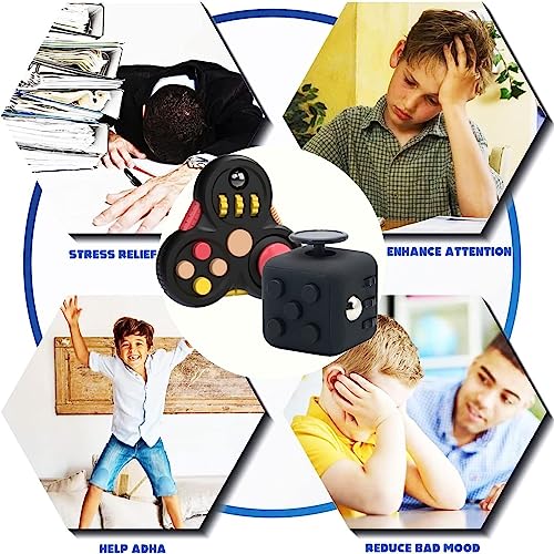 Steemjoey Juego de 2 Juguetes Fidget Set, Juguetes Black Fidget Toy Fidget Pad, Juguete Antiestrés Stress Cube, Cube Toy Retro Controller para ADHS Niños y Adultos Anti-ansiedad Anti-Stress