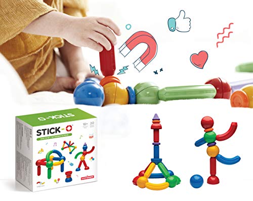 Stick-O Bloques de construcción magnéticos para niños a Partir de 1 año, Juguetes educativos magnéticos creativos, 36 Modelos para niñas y niños, Juguetes Montessori, Juego de 20 Piezas