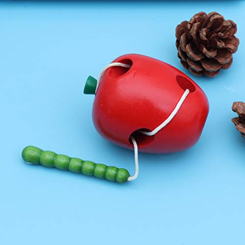 STOBOK Cordón de Madera Juguetes de Roscado de Manzana Aprendizaje Temprano Habilidades Motoras Finas Regalo para Niños Pequeños de 1 2 3 Años