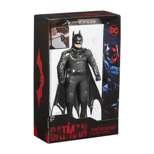 Stretch - Batman con Traje Negro, Juguete de la Liga de la Justicia de DC Comics, muñeco superhéroe Estirable y maleable, vuelve a su Forma Original, Mide 10 cm, Famosa (TR302000)