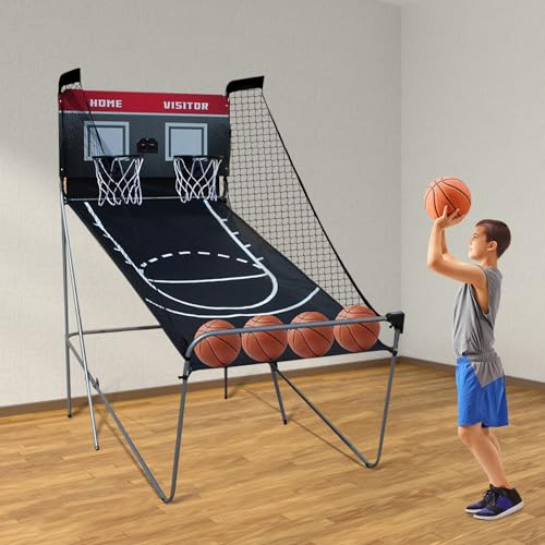 SUBKUDY Cesta Baloncesto Plegable Baloncesto Arcade para Sistema de Puntaje,8 modos de juego para niños adultos baloncesto aro de pared portátil interior exterior