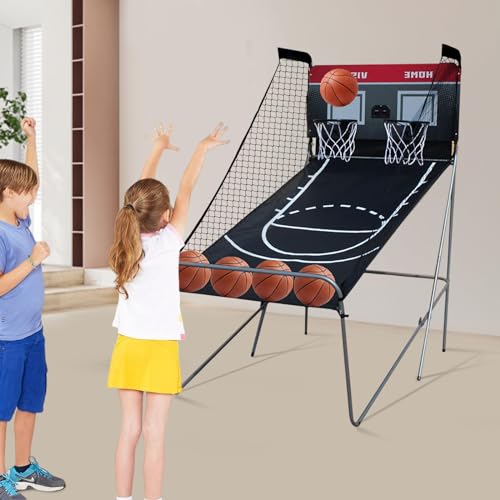 SUBKUDY Cesta Baloncesto Plegable Baloncesto Arcade para Sistema de Puntaje,8 modos de juego para niños adultos baloncesto aro de pared portátil interior exterior