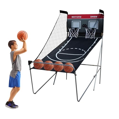 SUBKUDY Cesta Baloncesto Plegable Baloncesto Arcade para Sistema de Puntaje,8 modos de juego para niños adultos baloncesto aro de pared portátil interior exterior