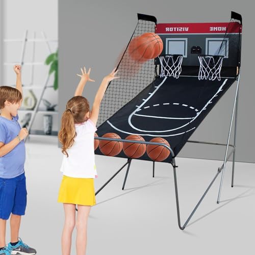 SUBKUDY Cesta Baloncesto Plegable Baloncesto Arcade para Sistema de Puntaje,8 modos de juego para niños adultos baloncesto aro de pared portátil interior exterior