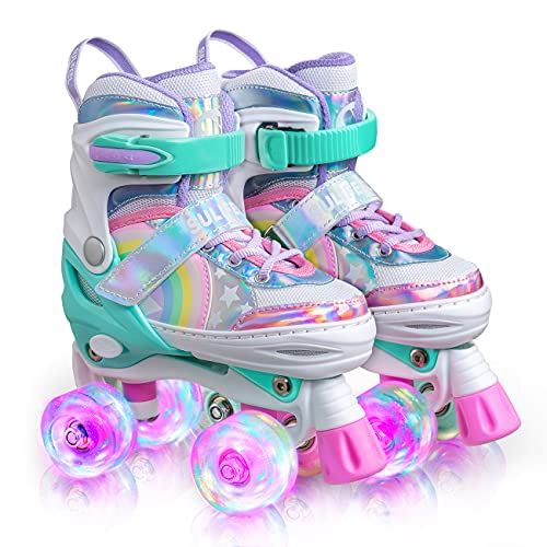 Sulifeel Rainbow Unicorn Ruedas Patines Roller con Luces Ajustables para Niñas y Niños