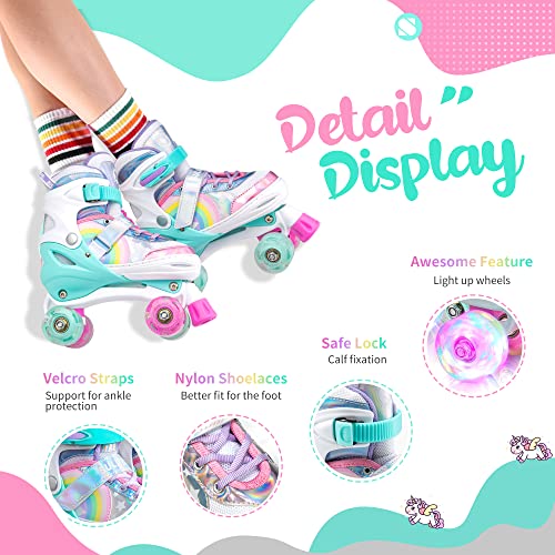 Sulifeel Rainbow Unicorn Ruedas Patines Roller con Luces Ajustables para Niñas y Niños