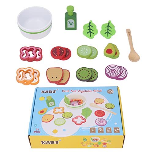 SUNGOOYUE Juguete de Ensalada de Frutas y Verduras, Juguete de Ensalada de Frutas de Madera, Juego Educativo, Accesorios de Cocina, Juguete para Niños