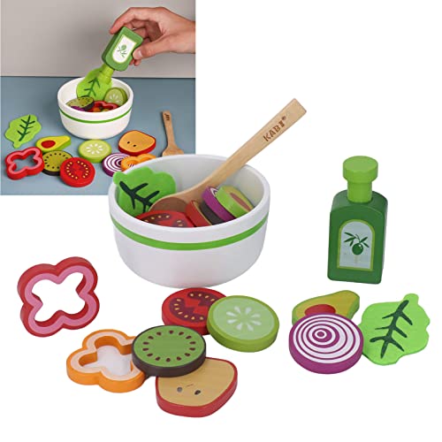 SUNGOOYUE Juguete de Ensalada de Frutas y Verduras, Juguete de Ensalada de Frutas de Madera, Juego Educativo, Accesorios de Cocina, Juguete para Niños