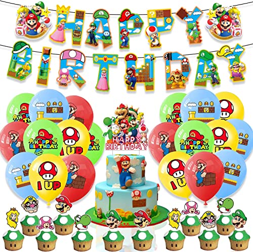 Super Mario Party Supplies, Mario Decoración Cumpleaños Globos Niño, Mario Decoración para Fiesta de Cumpleaños, Decoración de Fiesta de Super Mario, Cake Topper, Cumpleaños Globos