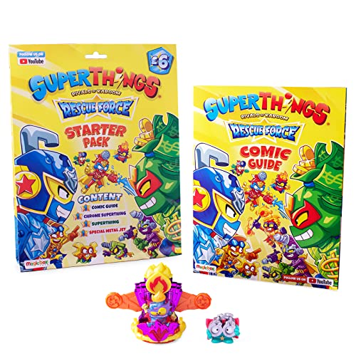 SUPERTHINGS RIVALS OF KABOOM Rescue CE Series - Paquete de Inicio, Incluye guía de cómics + 1 Efecto metálico Rescue Jet + 3 SuperThings, 1 de Ellos Efecto metálico!, Multicolor, Talla única