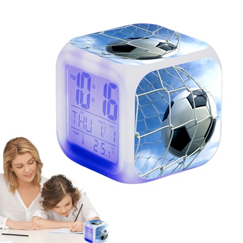 Suphyee LED Colorful Multifunctional Football Alarm Clock | Football Sport Design Creative Desk Table Clock,Kids Alarm Clock Soccer with LED Display to Display Time,Week,Month,Temperature