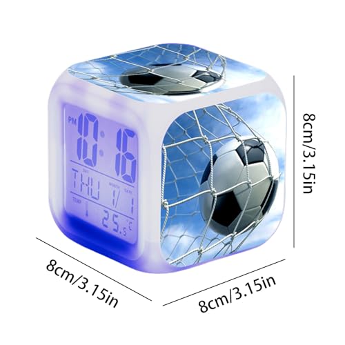 Suphyee LED Colorful Multifunctional Football Alarm Clock | Football Sport Design Creative Desk Table Clock,Kids Alarm Clock Soccer with LED Display to Display Time,Week,Month,Temperature